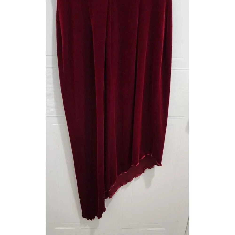 Vtg Y2K Cache Women's Strapless Sheath Dress Asymmetrical Hem Red Velvet Size 8 - Picture 8 of 11